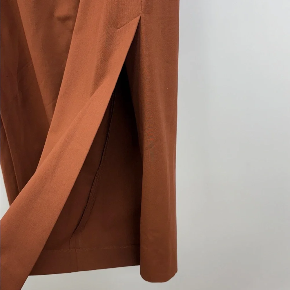 Theory High Slit Trouser Stretch Wool High Rise Flared Wide Leg Pant Brandy 6 - Picture 6 of 11